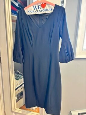 White House Black Market Black V-Neck Puff Sleeve Sheath Dress